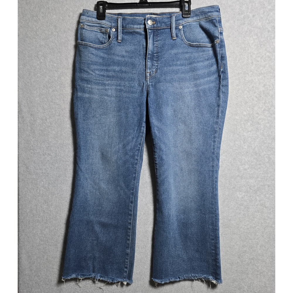 Madewell Women 33P Cali Demi-Boot Jeans Petite Crop Ankle Raw Hem Denim Blue Cow